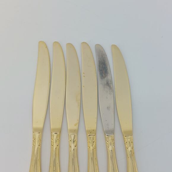 Set of 6 Dinner Knifes Gold Tone With Monogram C Hollywood - Picture 7 of 15
